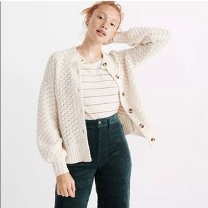Madewell Surrey Bobble chunky Cardigan wool blend Sweater AF517 antique cream S